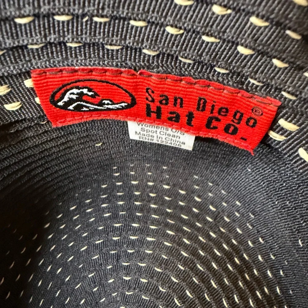San Diego Hat Co Sun Hat Women Black Polka Dot Wide Brim Ribbon OS